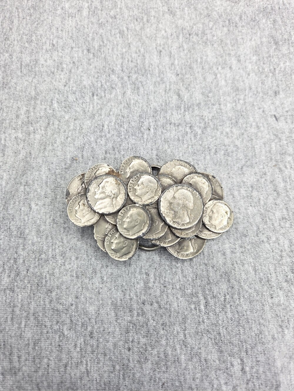 Vintage US Coin Cluster Belt Buckle Dimes Quarters Nickels